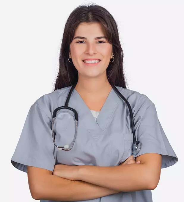 Female doctor with stethoscope.